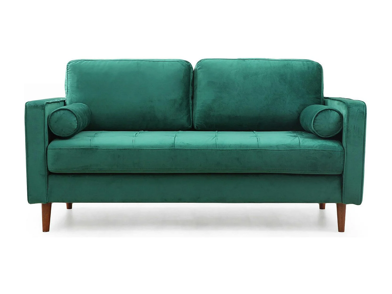 Canapé 2 places velours vert avec coussins polochons CHIBA