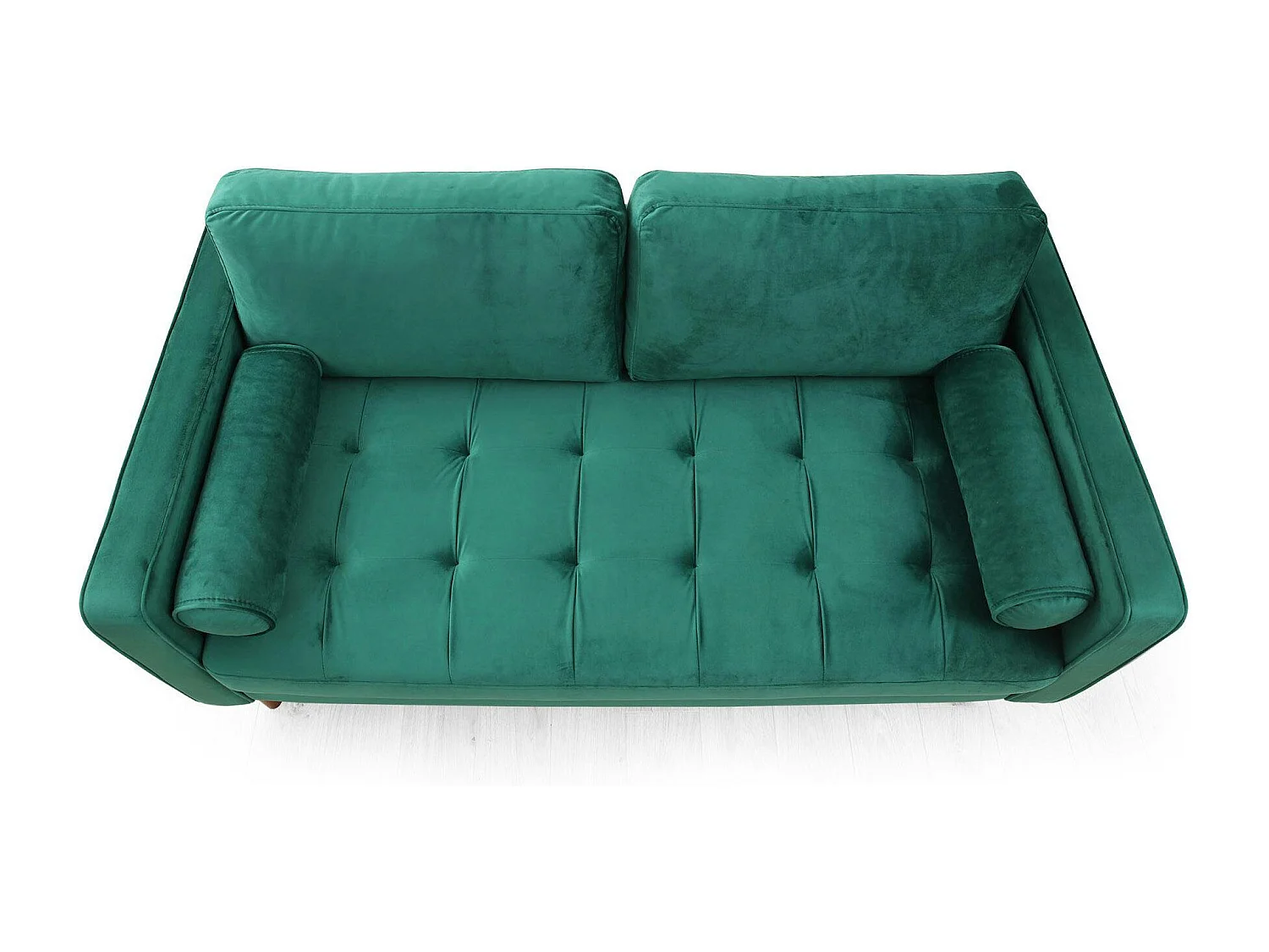 Canapé 2 places velours vert avec coussins polochons CHIBA