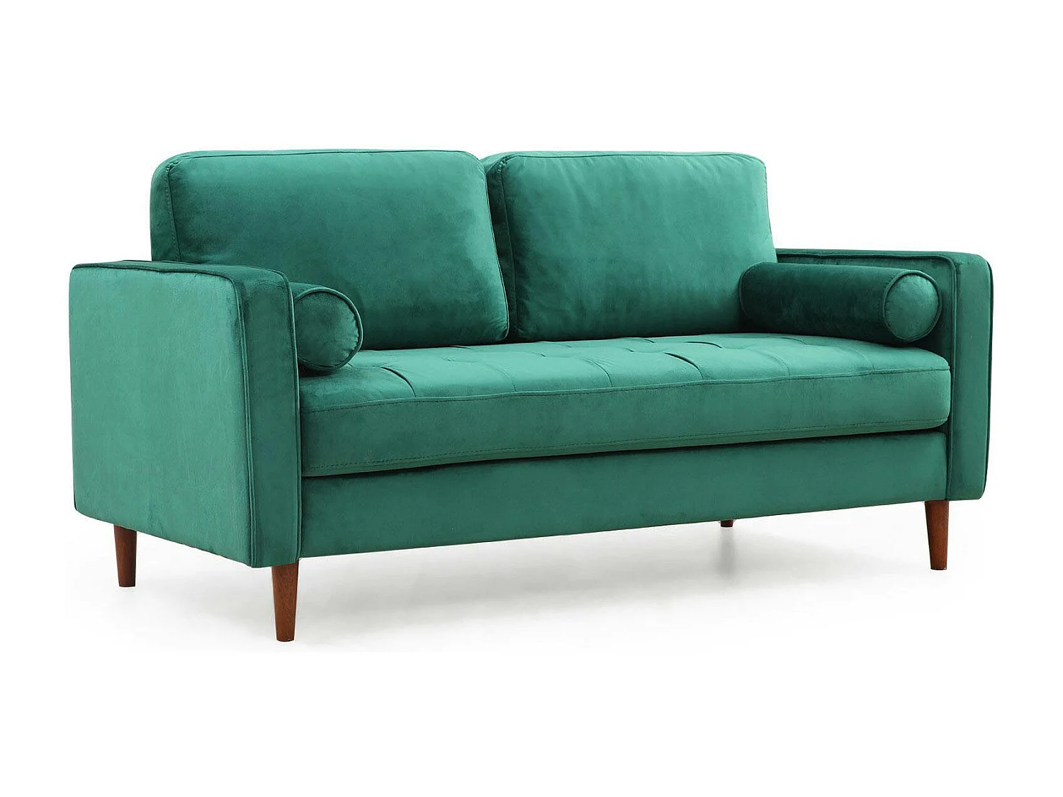 Canapé 2 places velours vert avec coussins polochons CHIBA