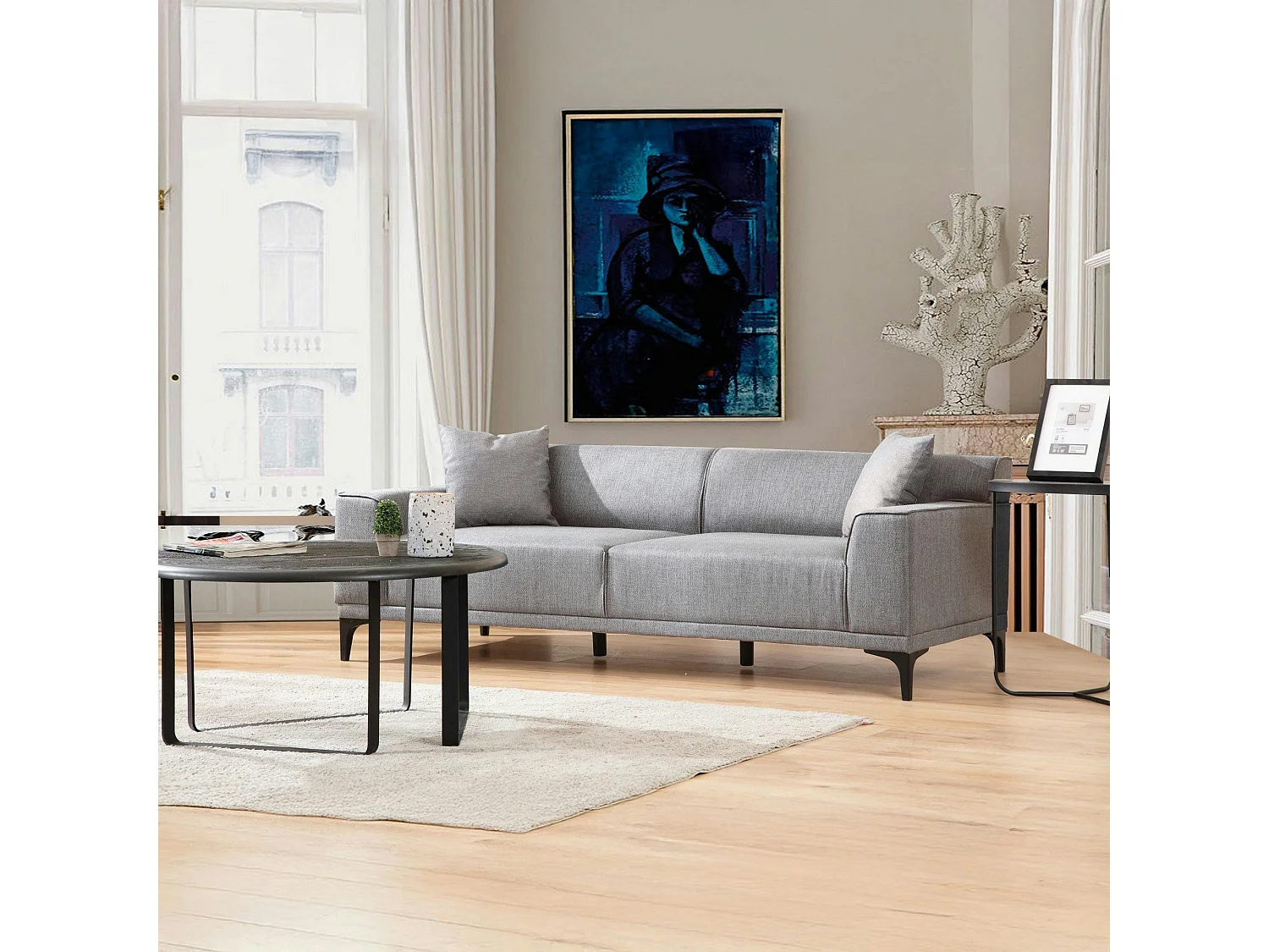 Canapé 3 places gris clair - accoudoirs larges ORSAY