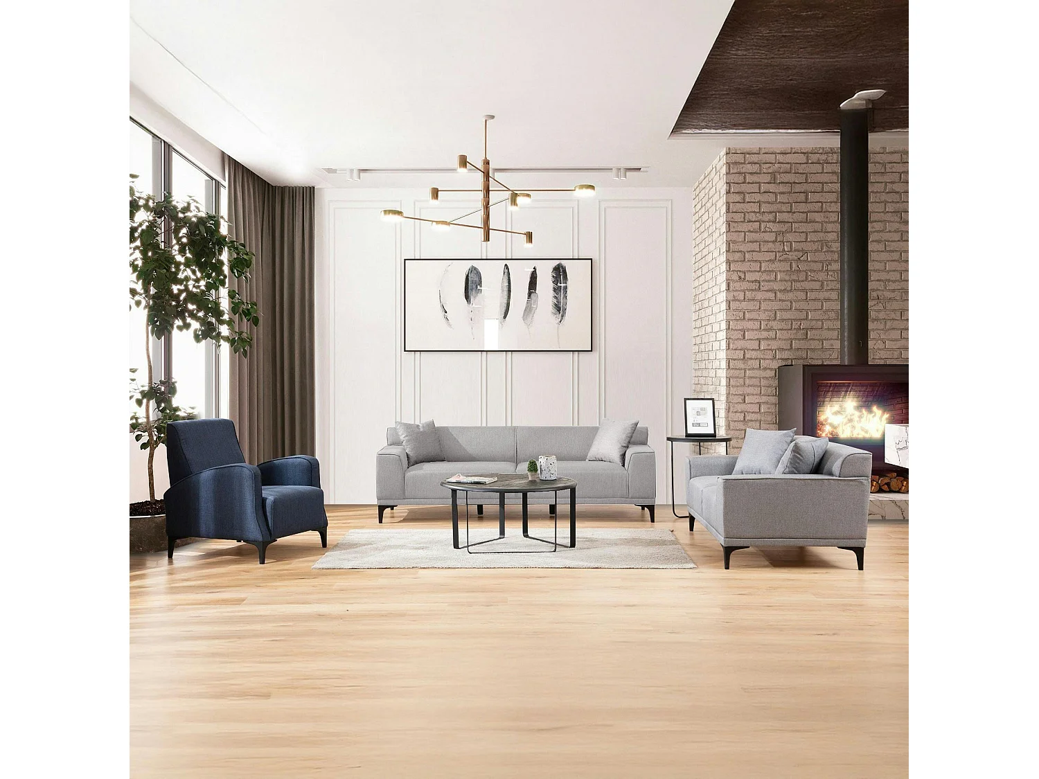 Canapé 3 places gris clair - accoudoirs larges ORSAY