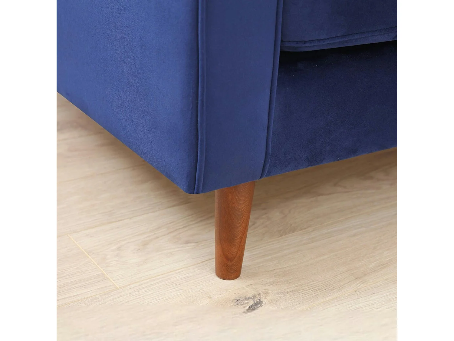 Canapé 3 places velours bleu avec coussins polochons CHIBA