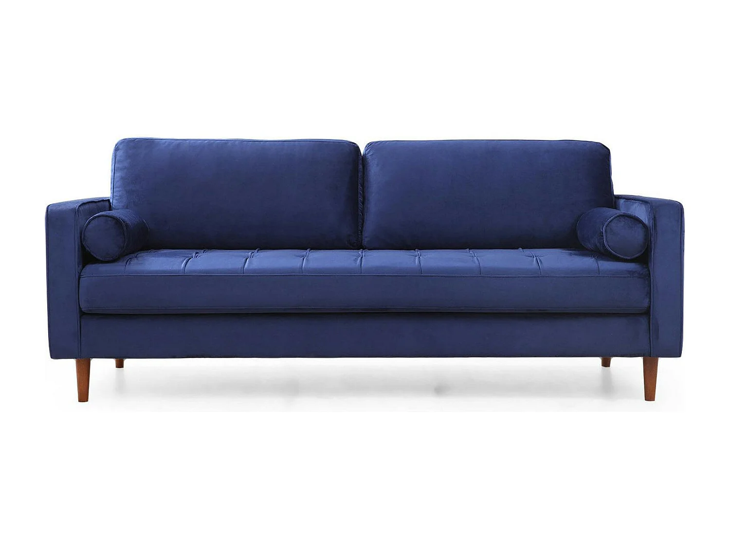 Canapé 3 places velours bleu avec coussins polochons CHIBA