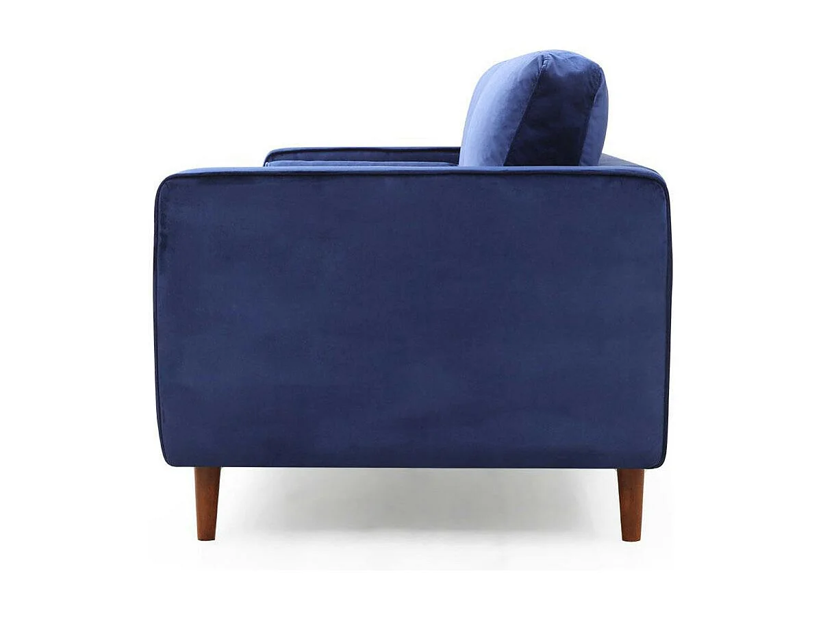 Canapé 3 places velours bleu avec coussins polochons CHIBA