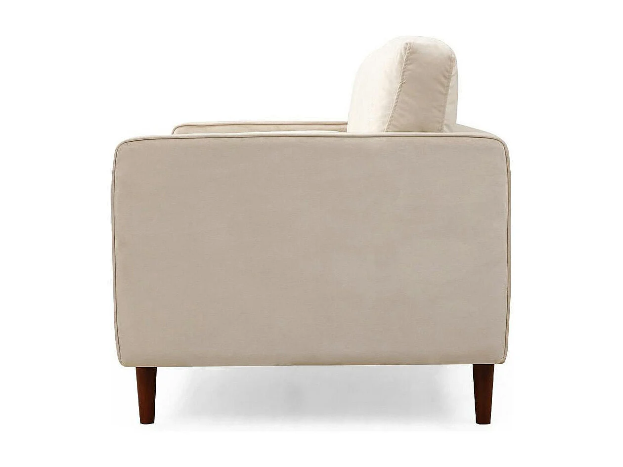 Canapé 2 places velours beige crème, coussins polochons CHIBA