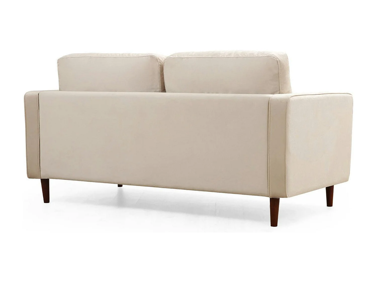 Canapé 2 places velours beige crème, coussins polochons CHIBA