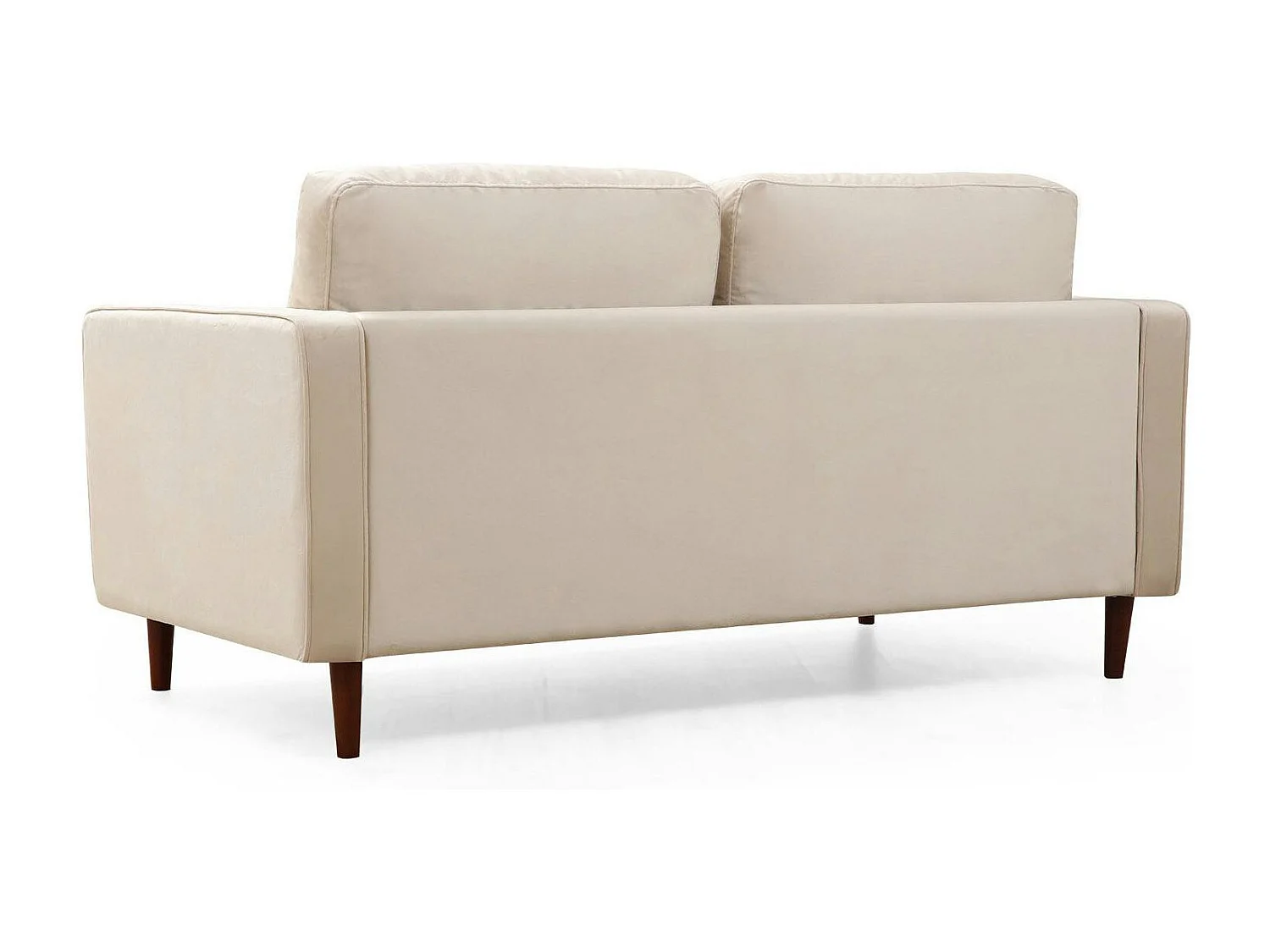 Canapé 2 places velours beige crème, coussins polochons CHIBA