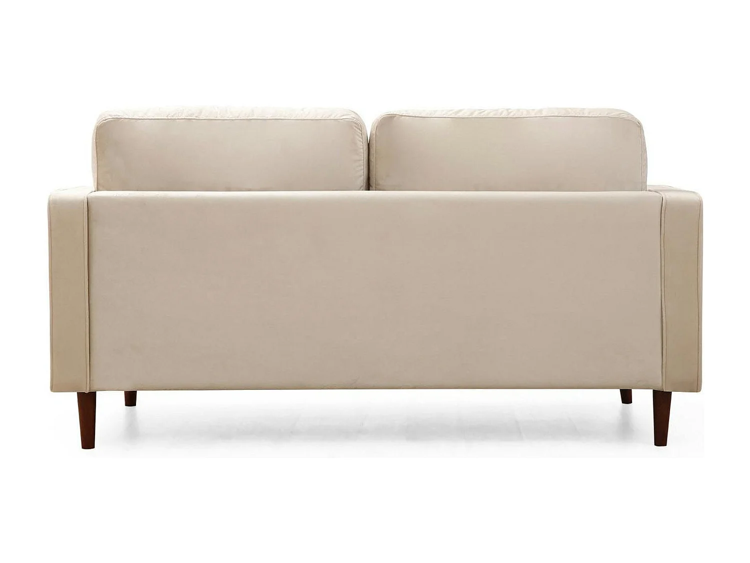 Canapé 2 places velours beige crème, coussins polochons CHIBA