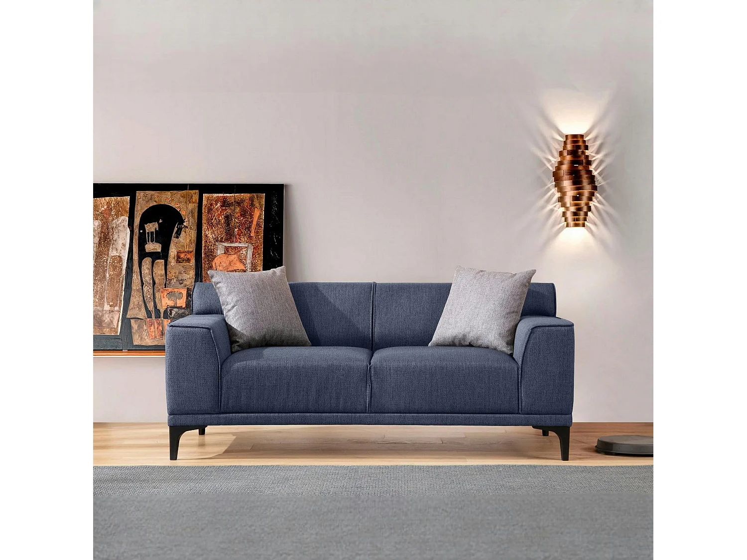 Canapé 2 places bleu chiné - accoudoirs larges ORSAY