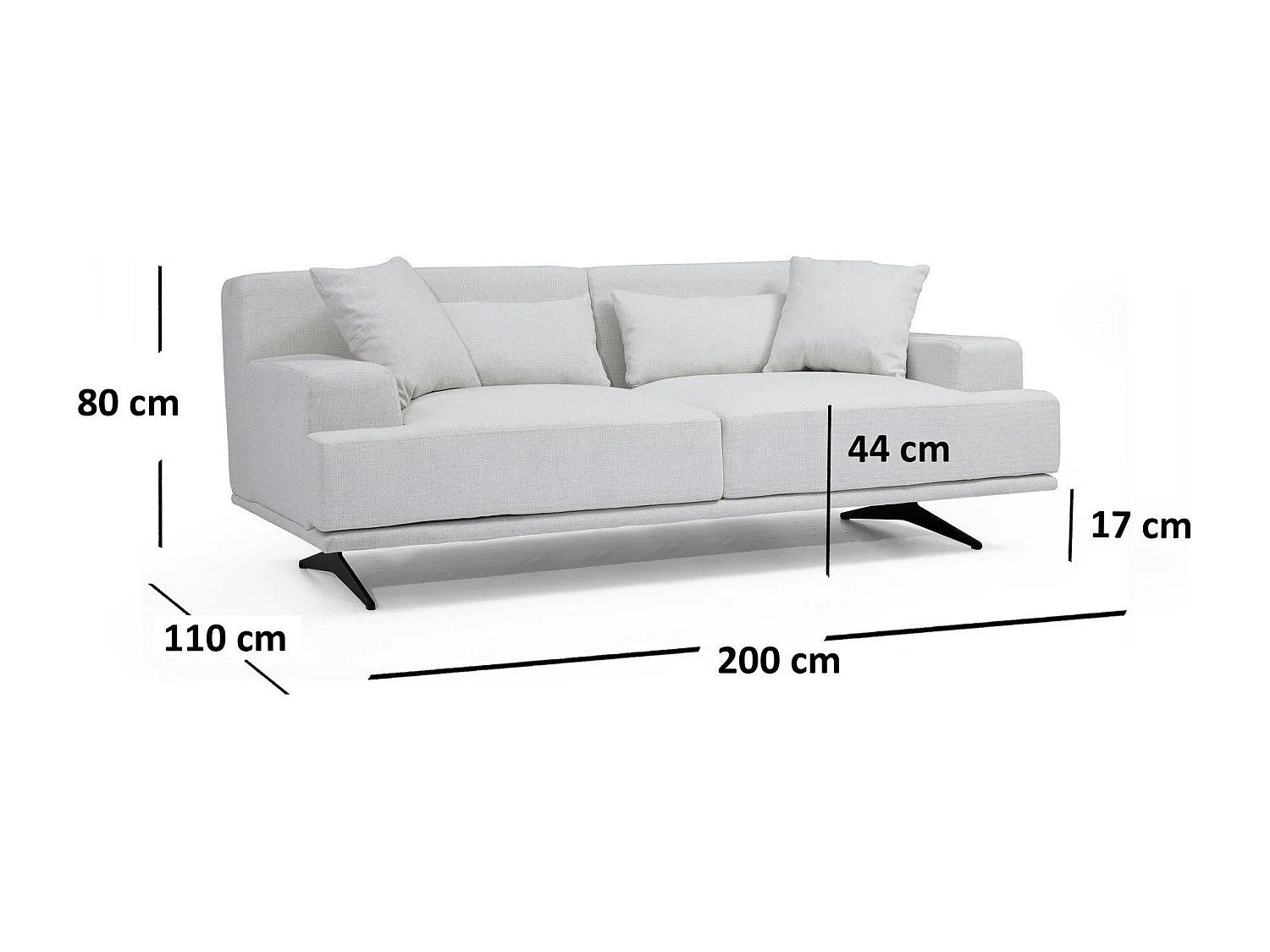 Canapé 2 places écru moderne, pieds métal noir CREWE
