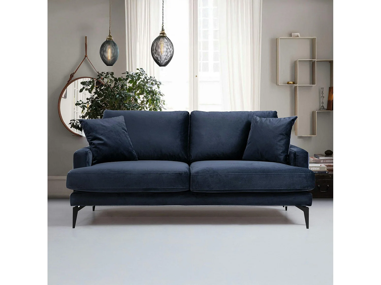 Canapé 2 places bleu en tissu velours 175 cm SEATTLE