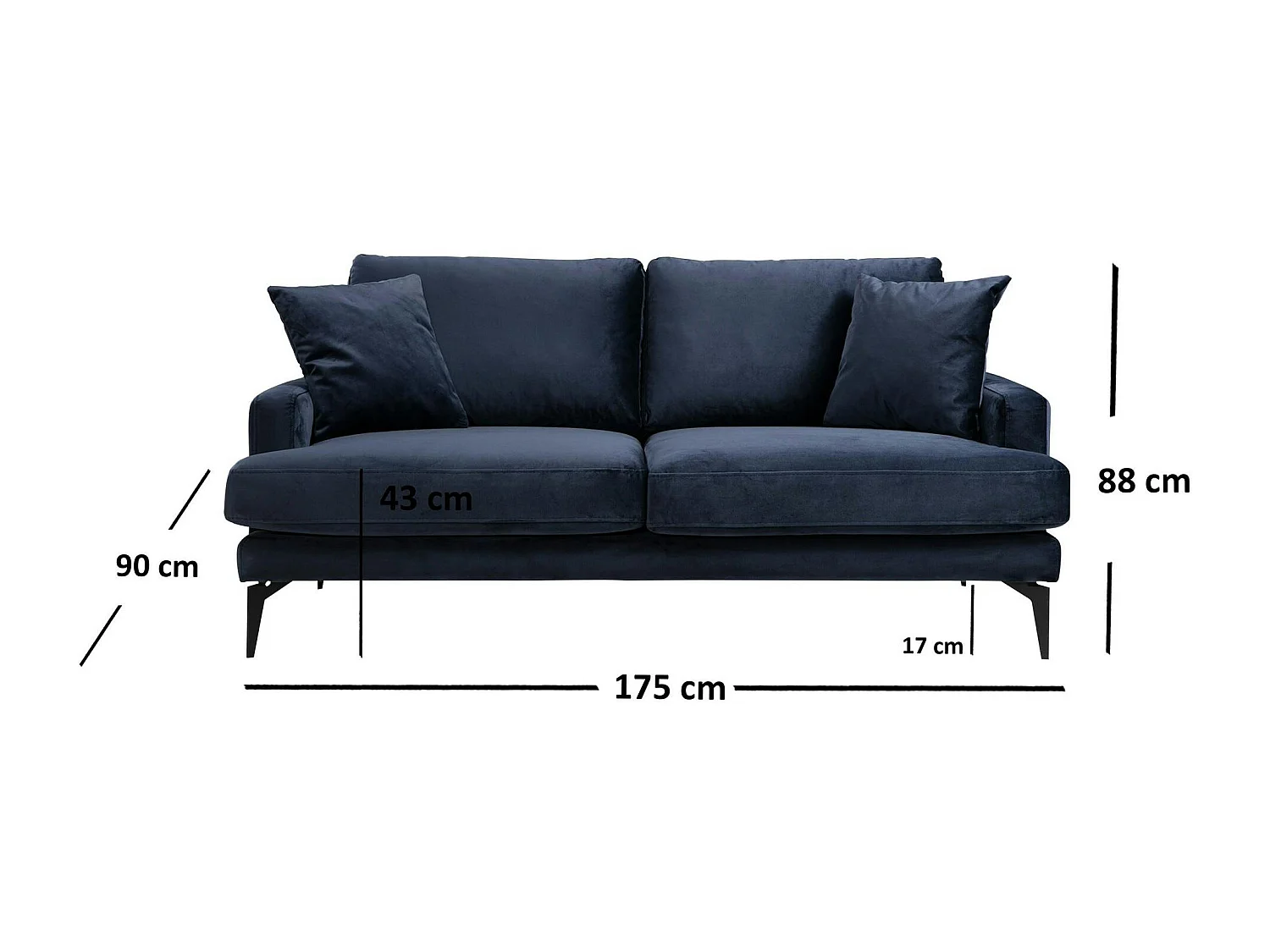 Canapé 2 places bleu en tissu velours 175 cm SEATTLE