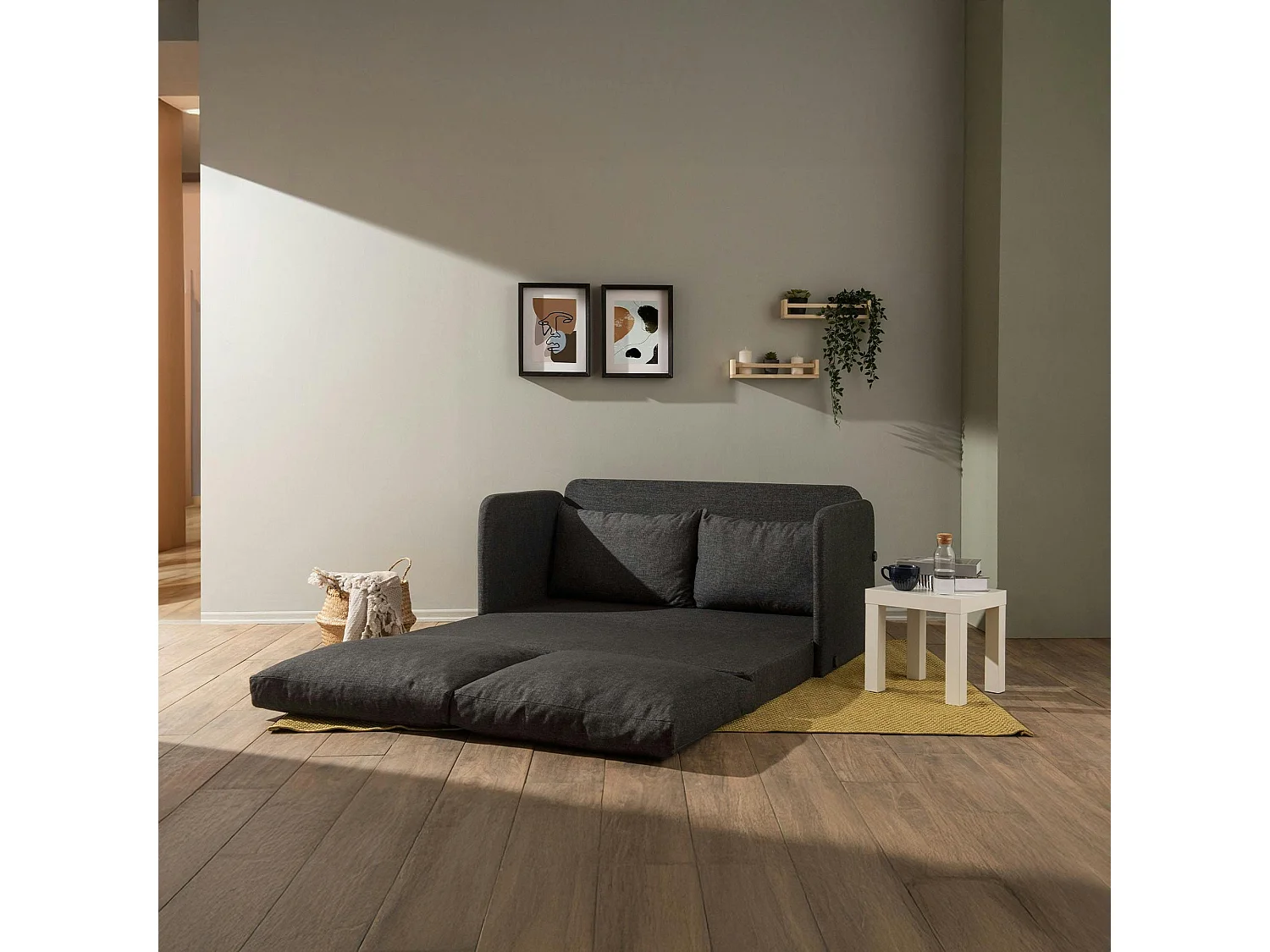 Canapé-lit en lin gris foncé, 2 personnes 140 cm ORURO