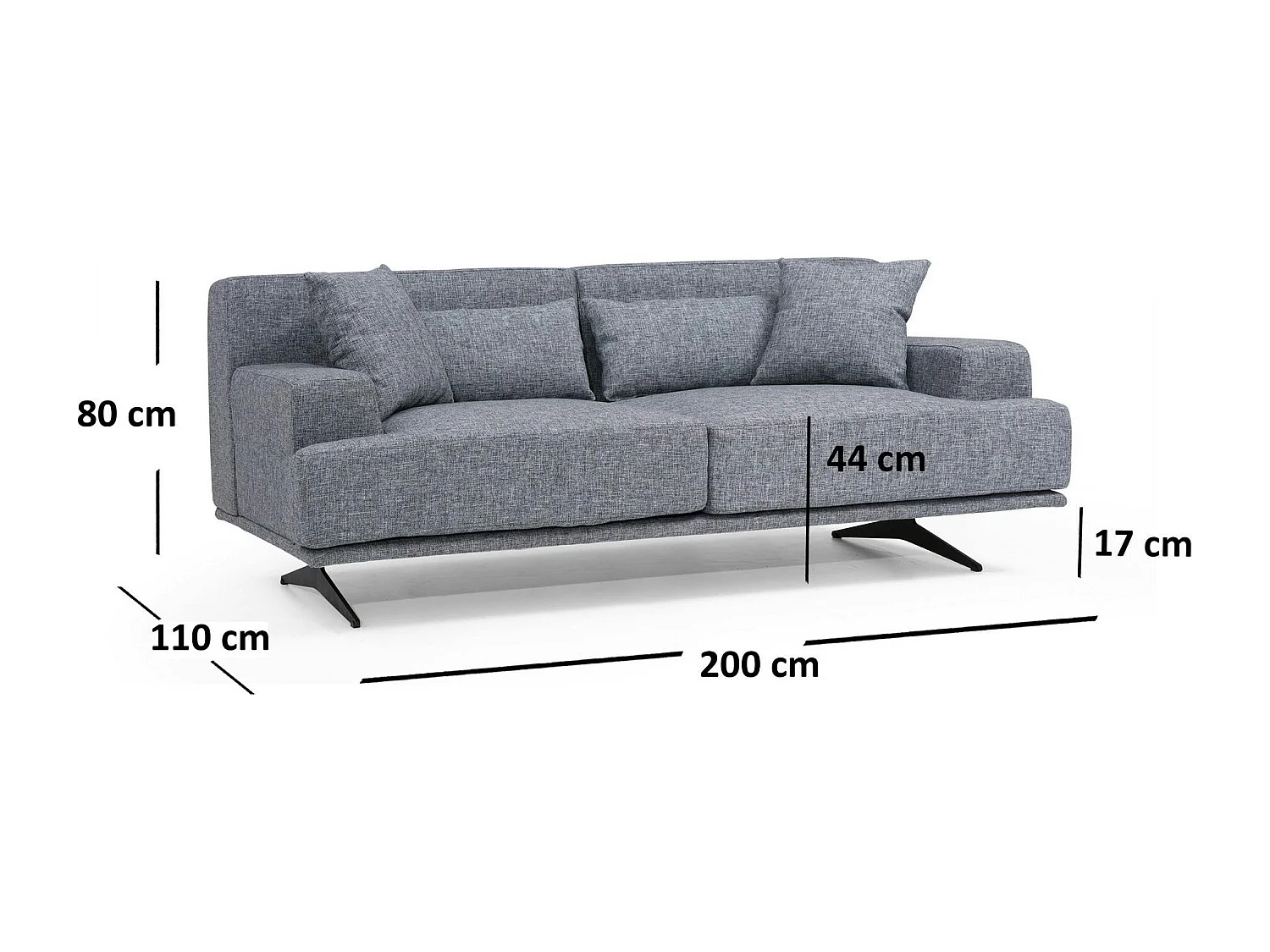 Canapé 2 places gris moderne, pieds métal noir CREWE