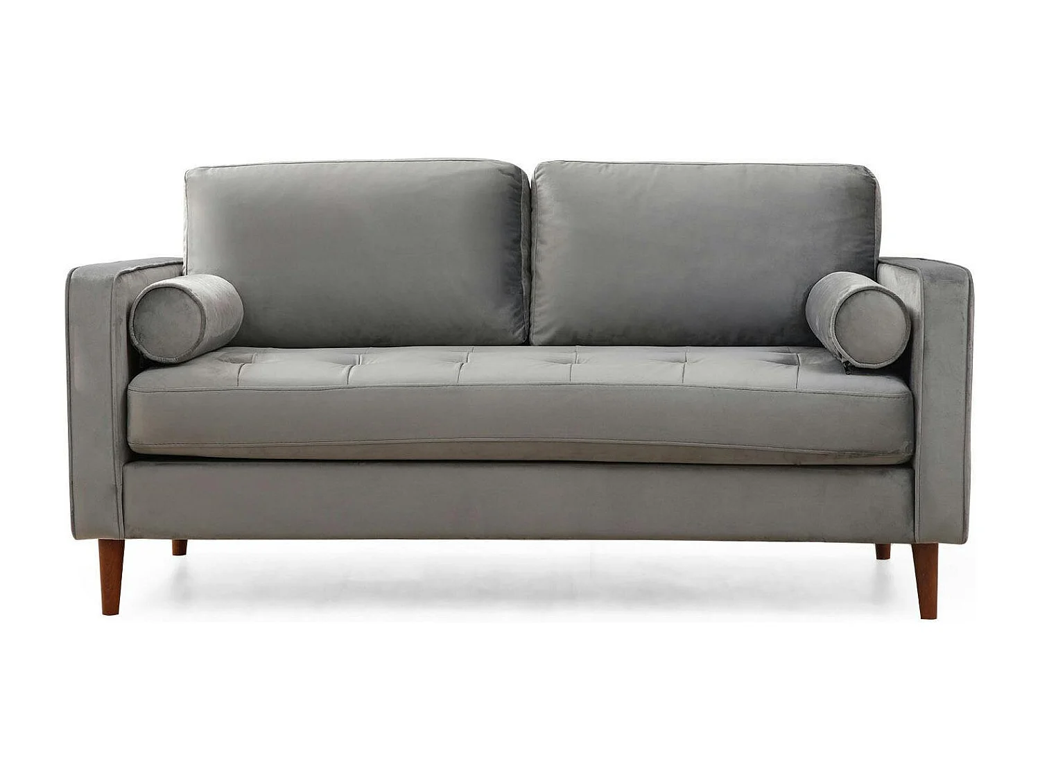 Canapé 2 places velours gris clair avec coussins polochons CHIBA