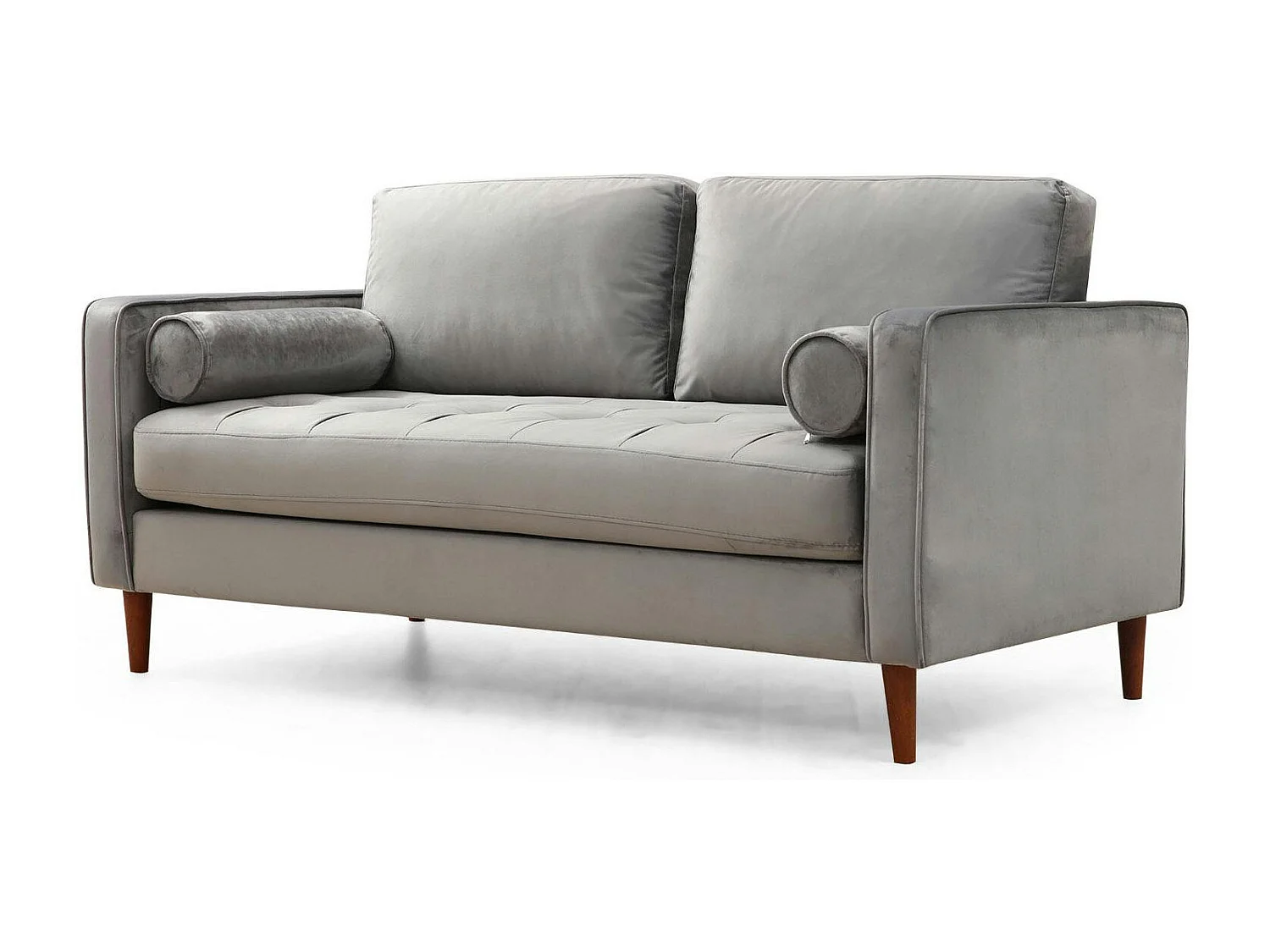 Canapé 2 places velours gris clair avec coussins polochons CHIBA