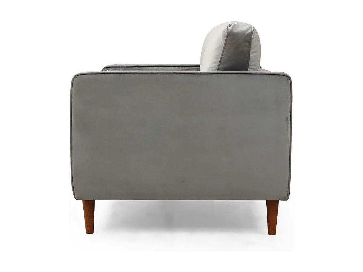 Canapé 2 places velours gris clair avec coussins polochons CHIBA