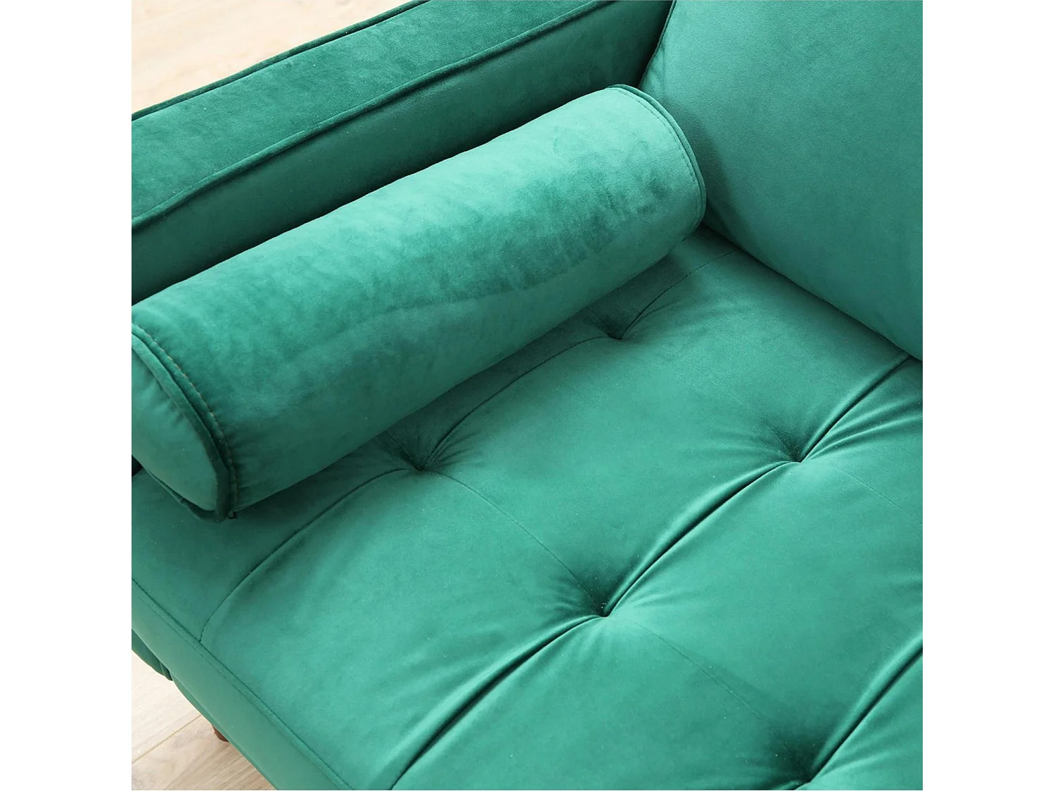 Canapé 3 places velours vert avec coussins polochons CHIBA