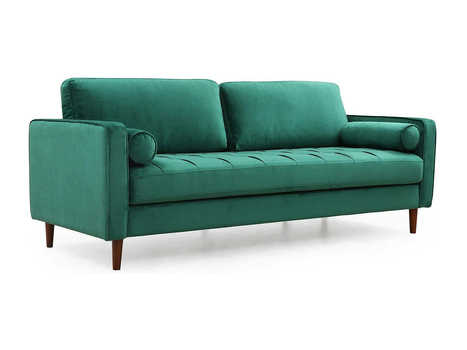 Canapé 3 places velours vert avec coussins polochons CHIBA