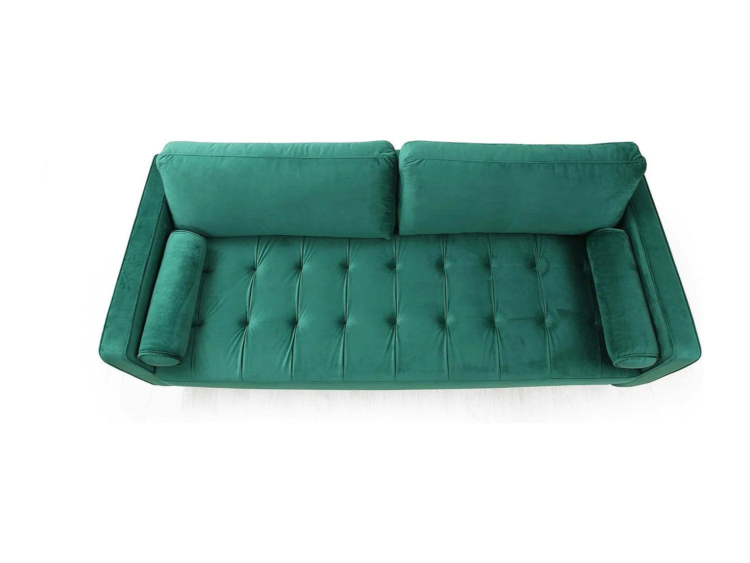 Canapé 3 places velours vert avec coussins polochons CHIBA