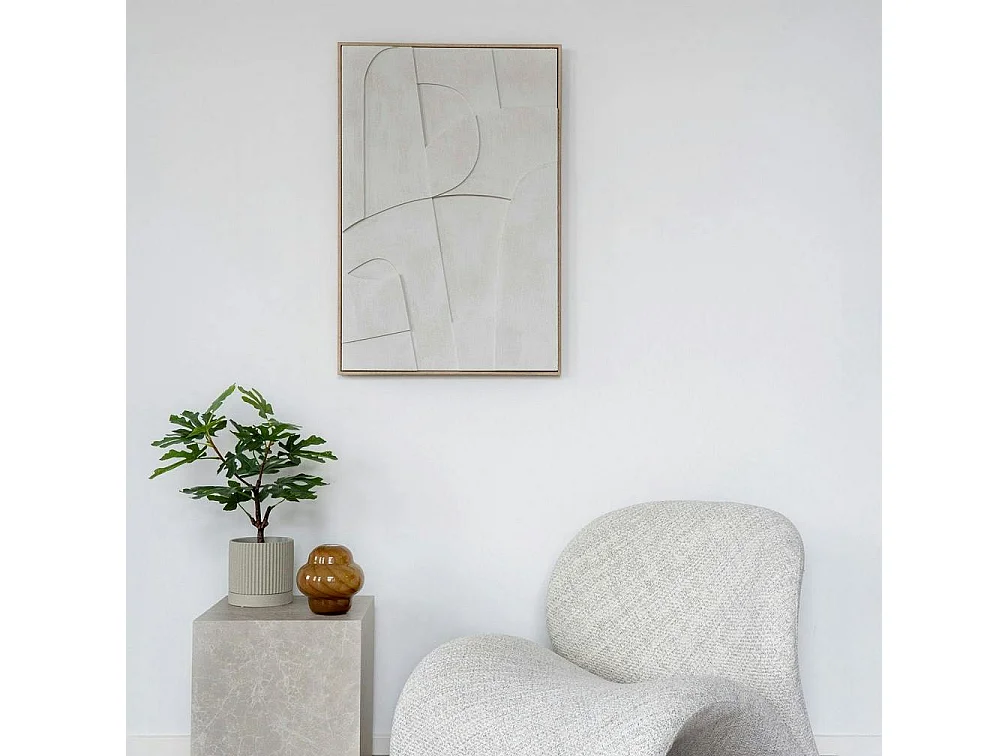 Tableau abstrait blanc courbes avec cadre 60x90 cm