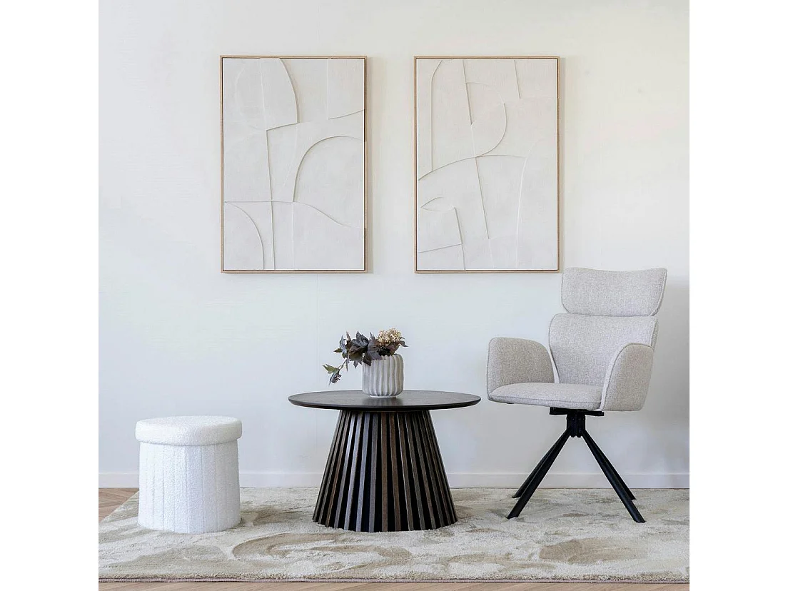 Tableau abstrait blanc courbes avec cadre 60x90 cm