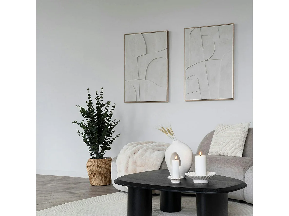 Tableau abstrait blanc courbes avec cadre 60x90 cm