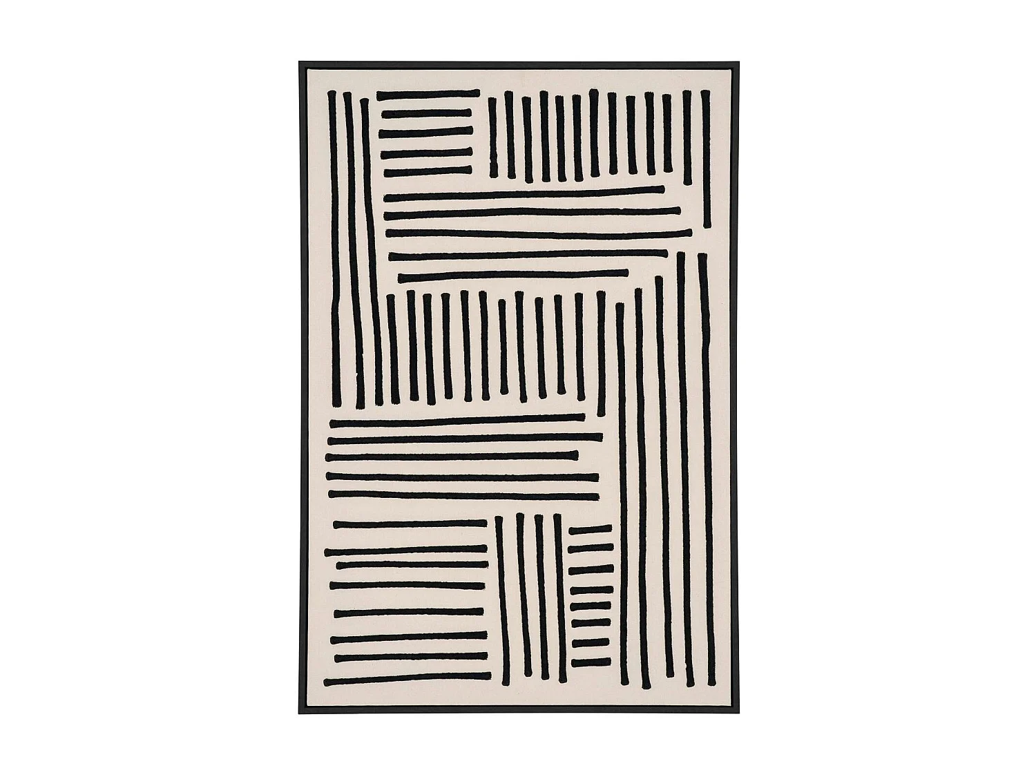 Tableau abstrait noir et blanc lignes graphiques avec cadre 60x90 cm