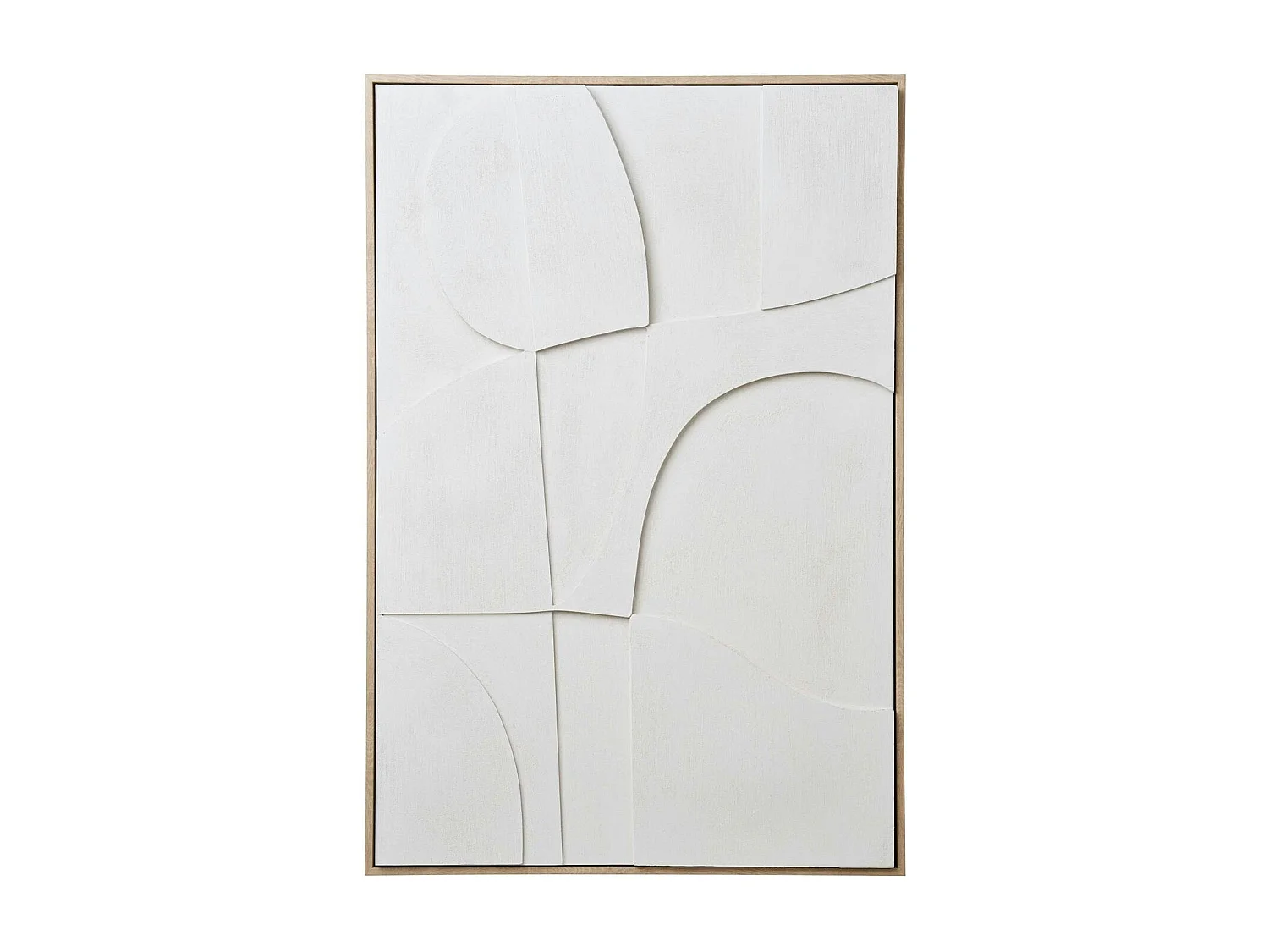 Tableau abstrait blanc formes organiques avec cadre 60x90 cm