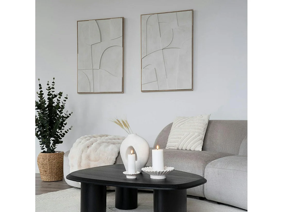 Tableau abstrait blanc formes organiques avec cadre 60x90 cm