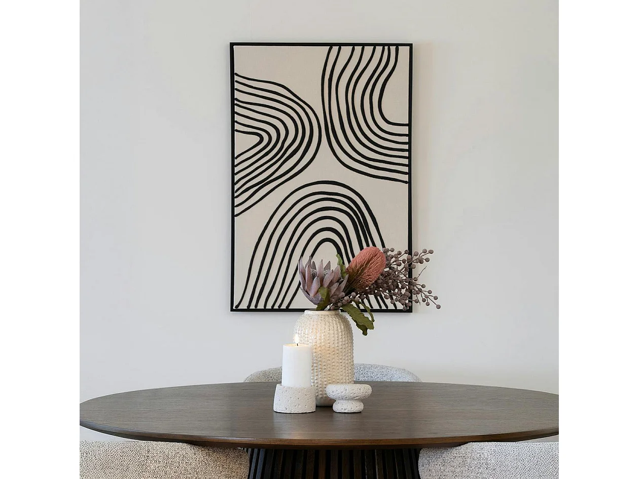 Tableau abstrait noir et blanc lignes ondulées avec cadre 60x90 cm