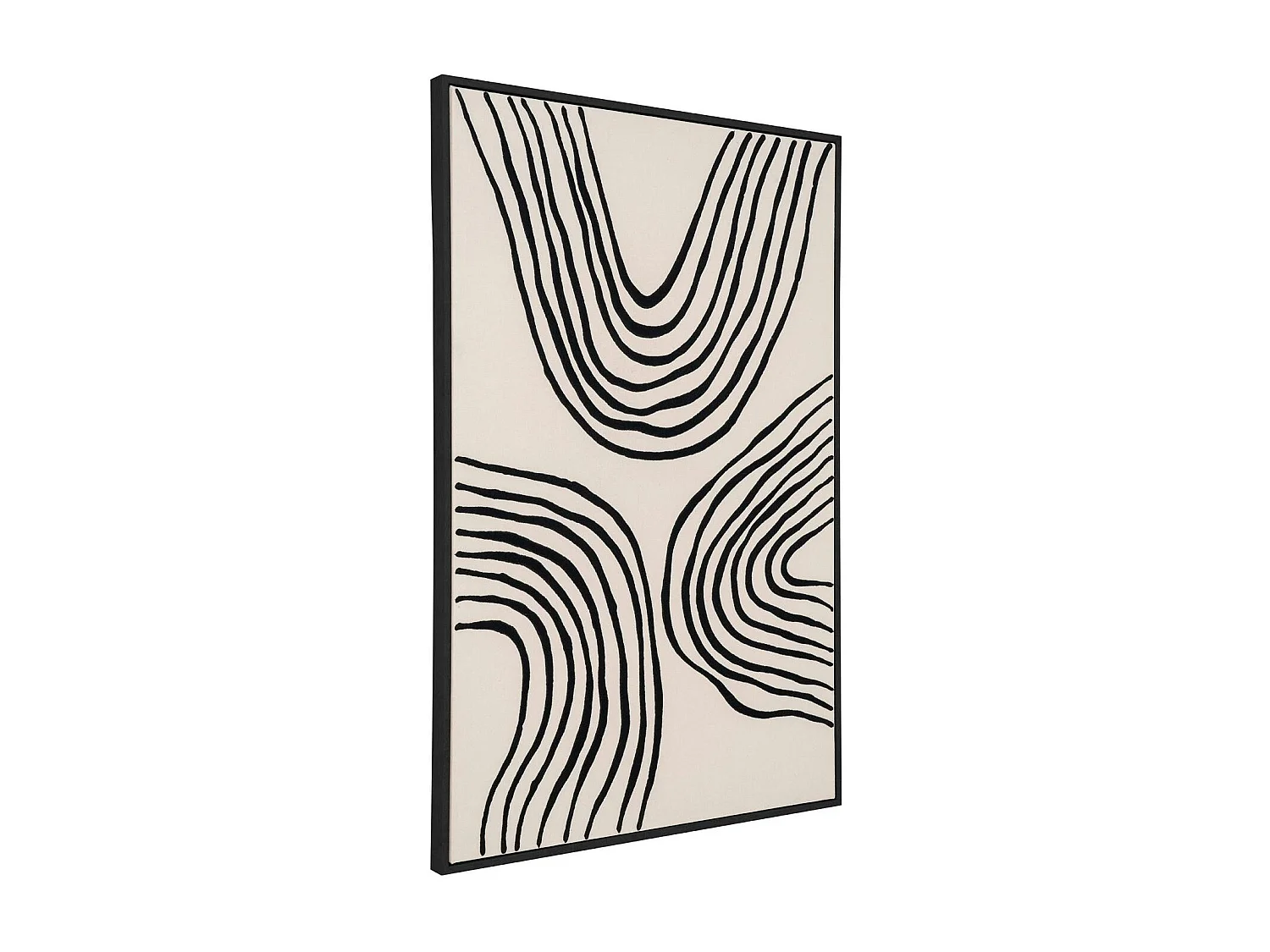 Tableau abstrait noir et blanc lignes ondulées avec cadre 60x90 cm