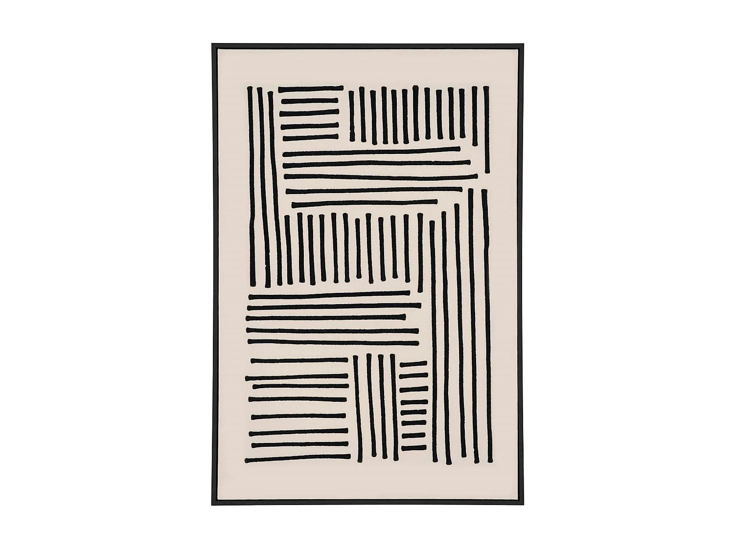 Tableau abstrait noir et blanc lignes graphiques avec cadre 100x140 cm