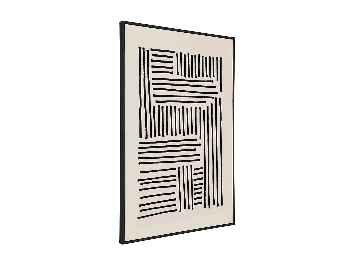 Tableau abstrait noir et blanc lignes graphiques avec cadre 100x140 cm