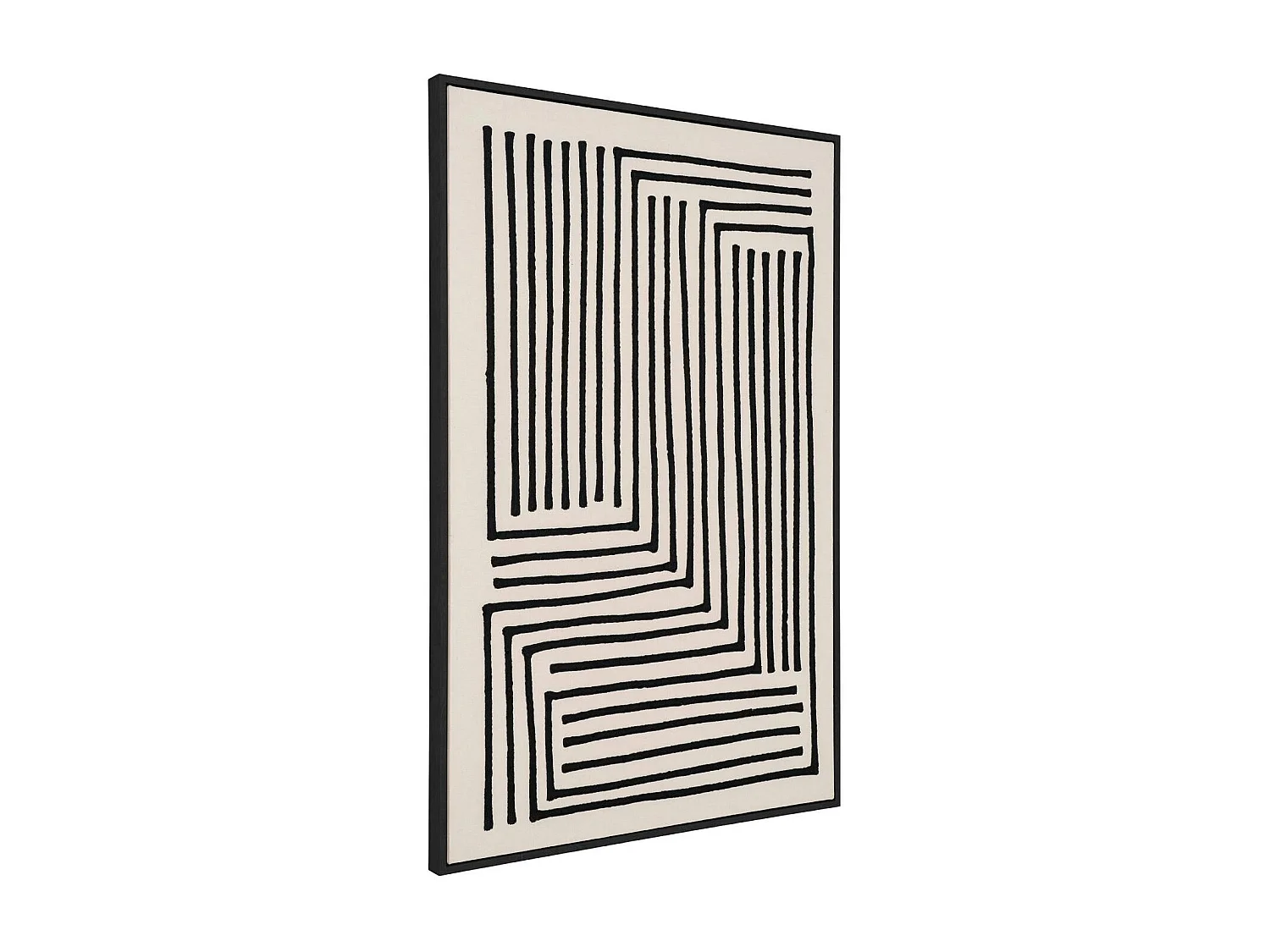 Tableau noir et blanc motif labyrinthe avec cadre 60x90 cm