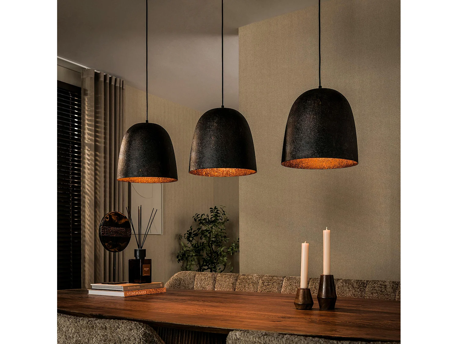 Suspension îlot cuisine 3 abat-jour brun vintage RALF