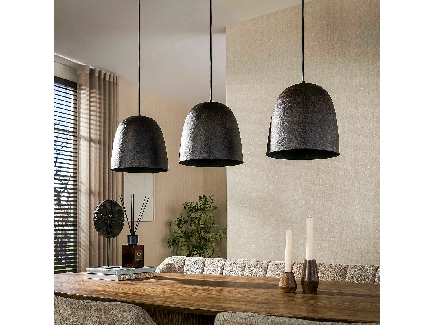 Suspension îlot cuisine 3 abat-jour brun vintage RALF