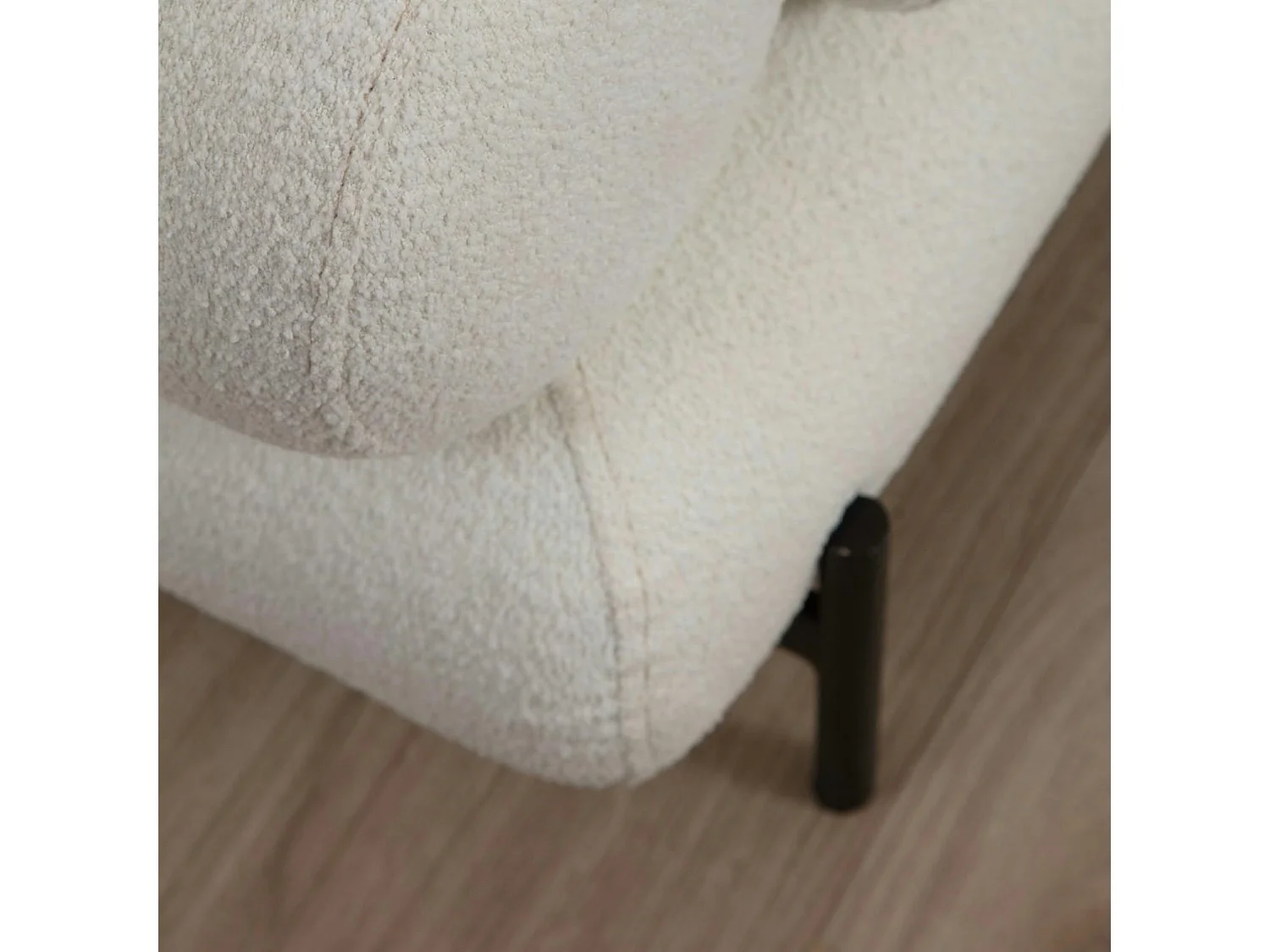 Canapé 2 places blanc bouclette, coussins ronds SION