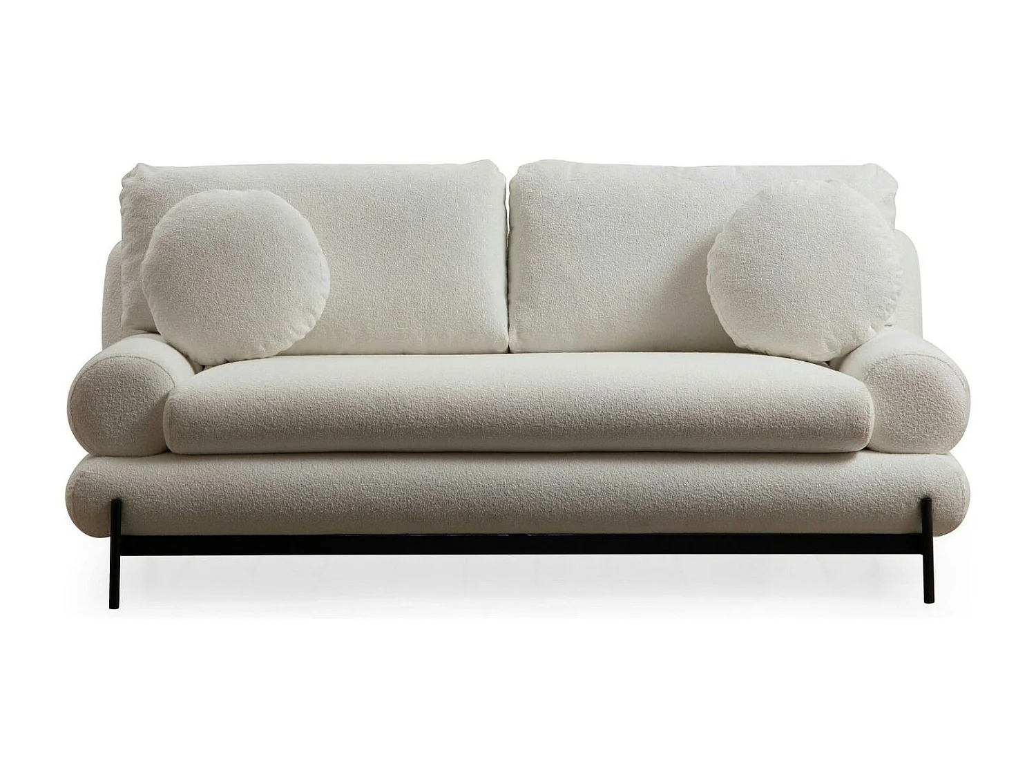 Canapé 2 places blanc bouclette, coussins ronds SION