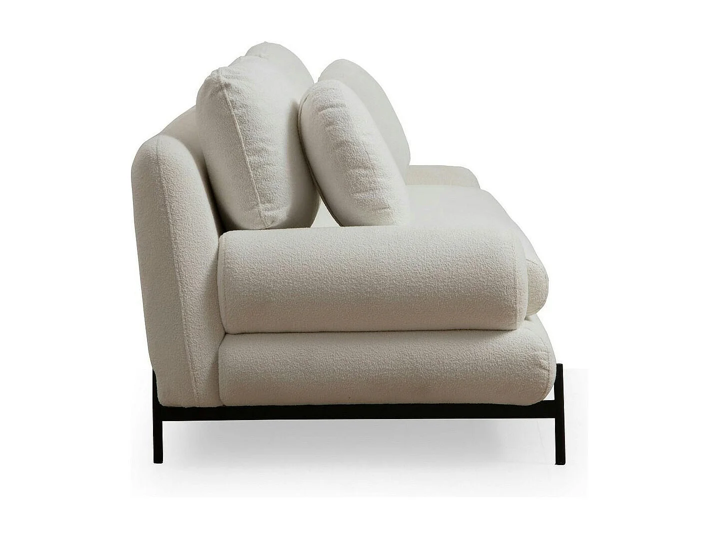 Canapé 2 places blanc bouclette, coussins ronds SION