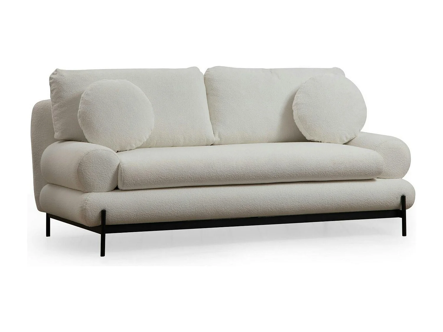 Canapé 2 places blanc bouclette, coussins ronds SION