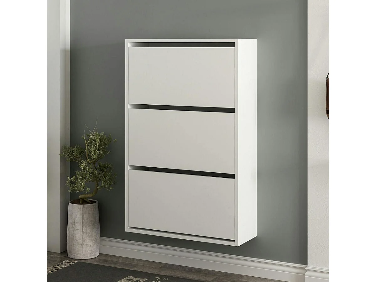 Meuble à chaussures suspendu blanc 3 portes abattantes MARFA