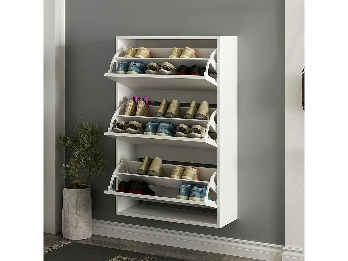 Meuble à chaussures suspendu blanc 3 portes abattantes MARFA