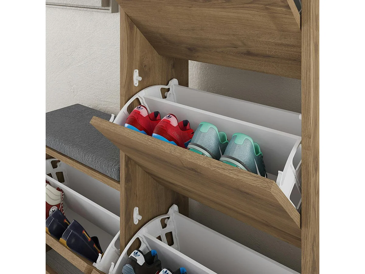 Meuble à chaussures 4 portes et banc décor bois MARFA