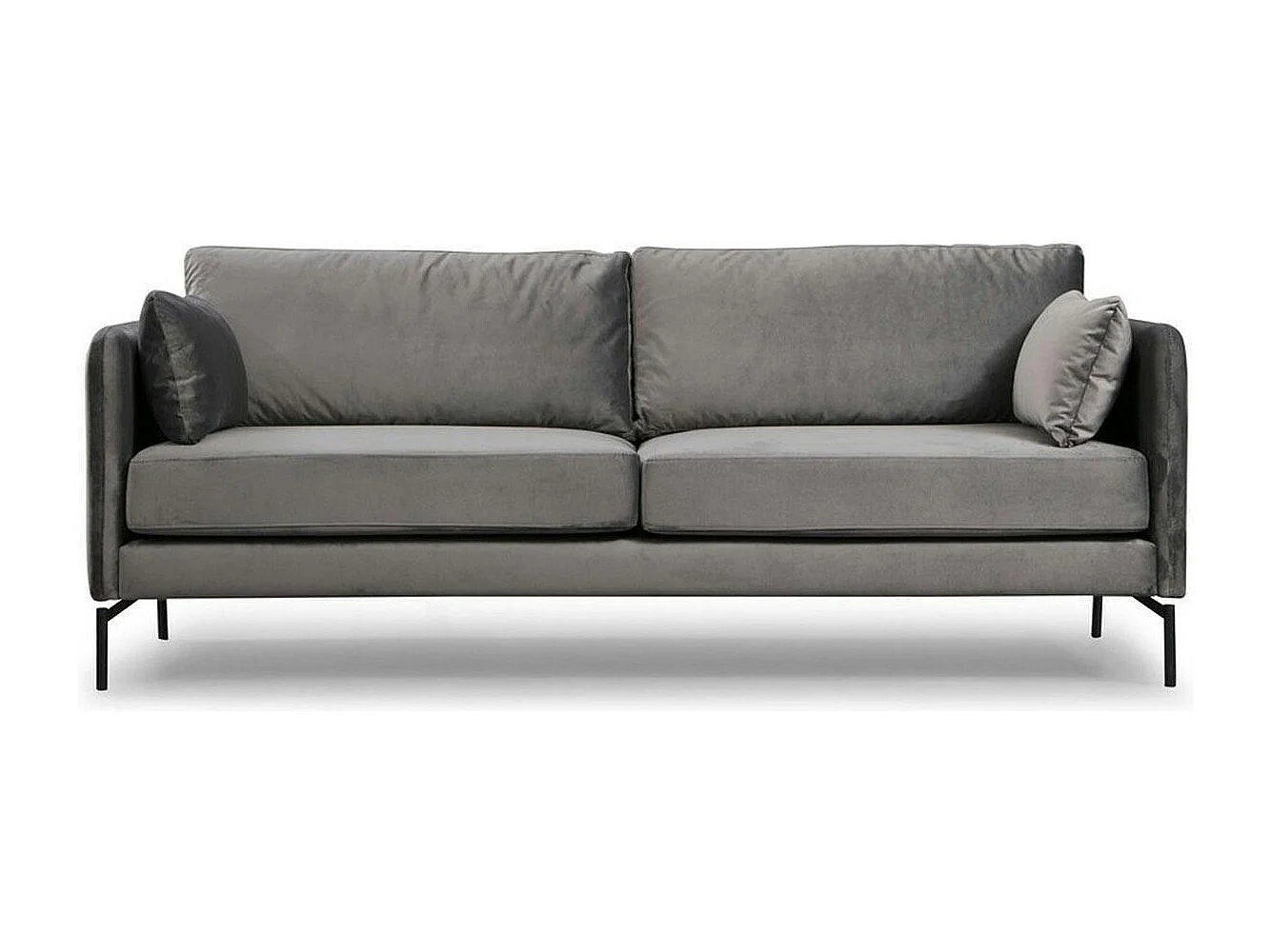 Canapé en velours 3 places gris, accoudoirs fins RANCHI