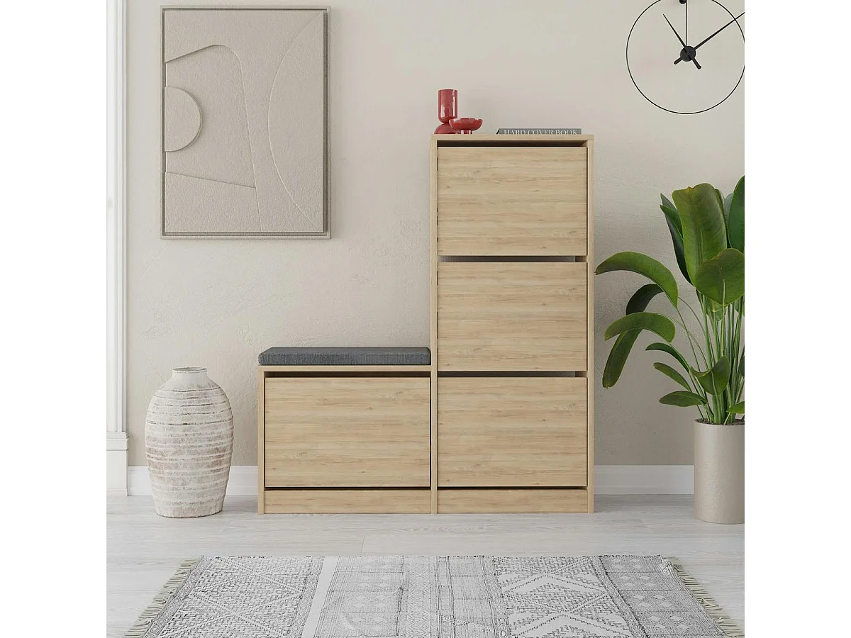 Meuble à chaussures scandinave 4 portes et banc MARFA