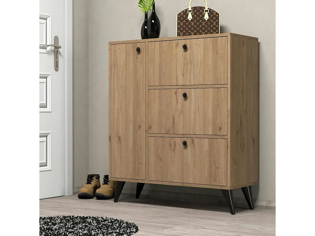 Meuble à chaussures décor bois 4 portes pieds obliques UMEA