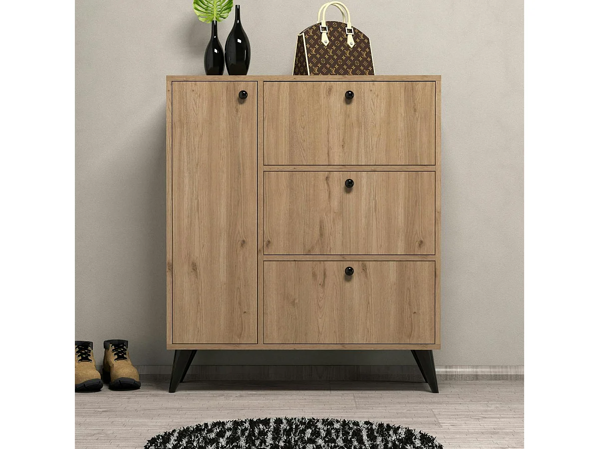 Meuble à chaussures décor bois 4 portes pieds obliques UMEA