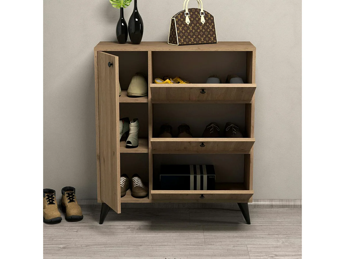 Meuble à chaussures décor bois 4 portes pieds obliques UMEA