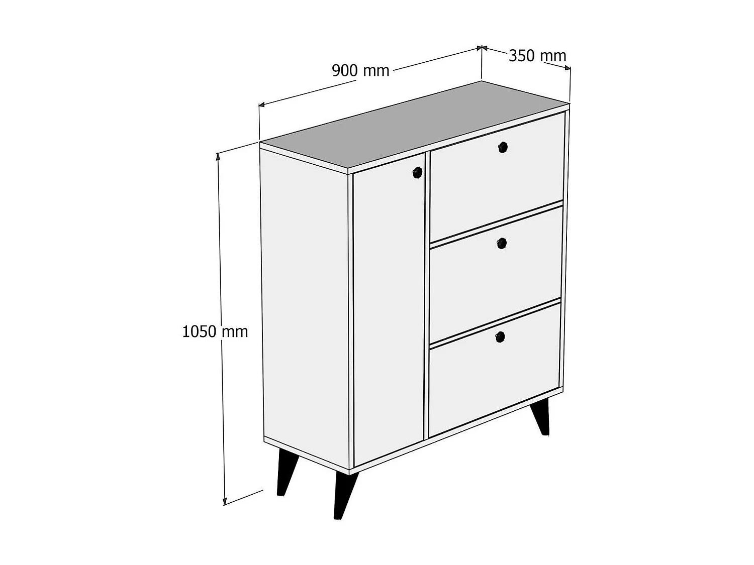 Meuble à chaussures décor bois 4 portes pieds obliques UMEA